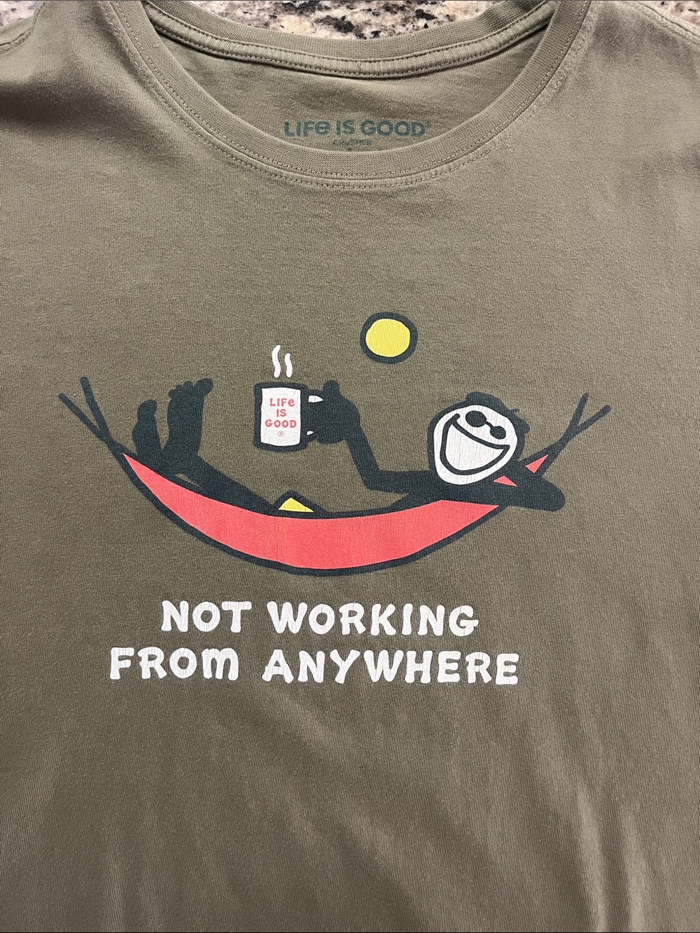 Life Is Good Olive Graphic Tee with Red Hammock